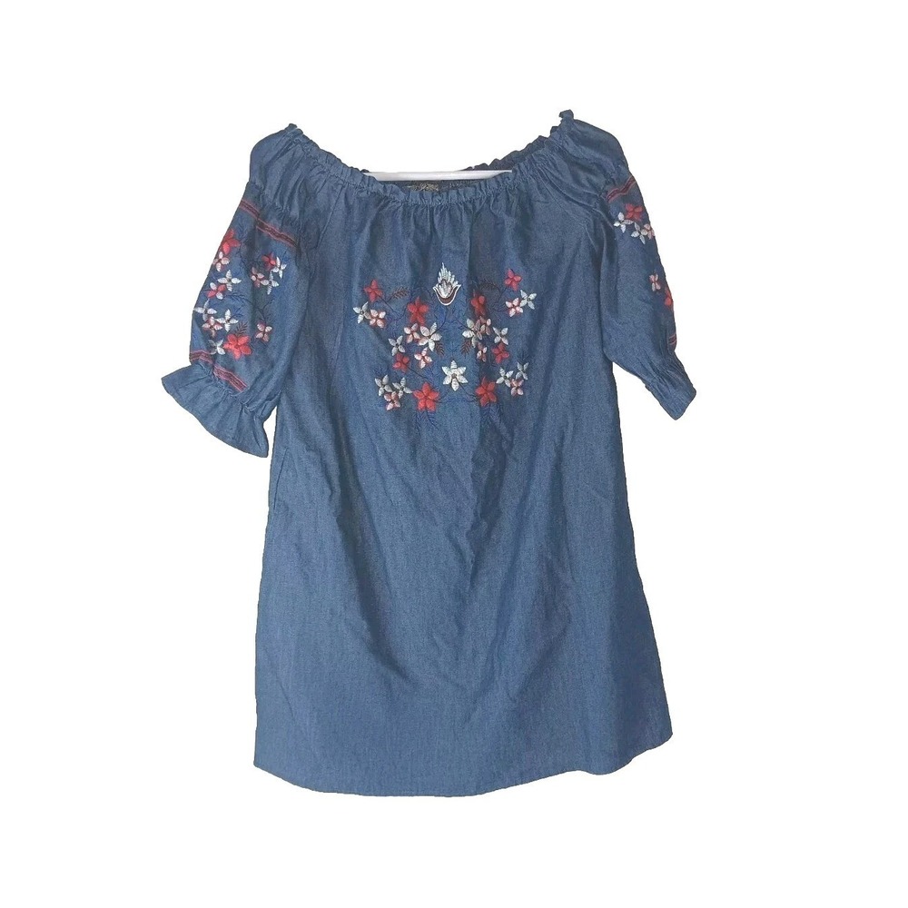 J Gee Women's Blue Dress cold‎ shoulder 1X Large embroidered